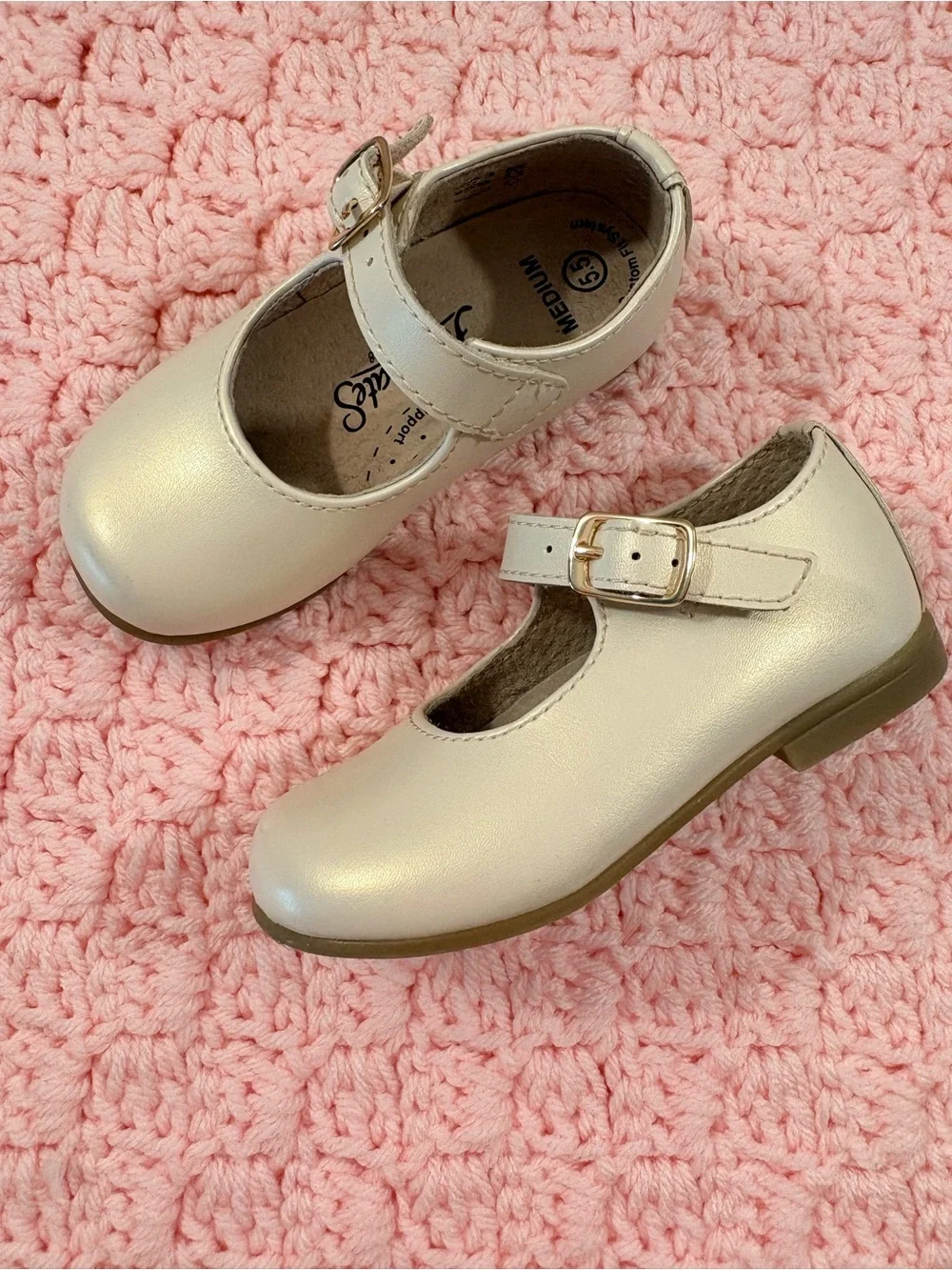 Footmates “Laura” Mary Jane Dress Shoes in Pearl White (heirloom color)